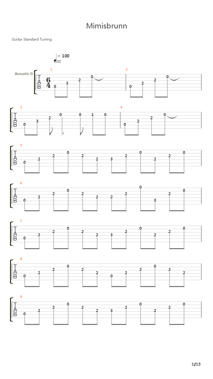Mimisbrunn吉他谱