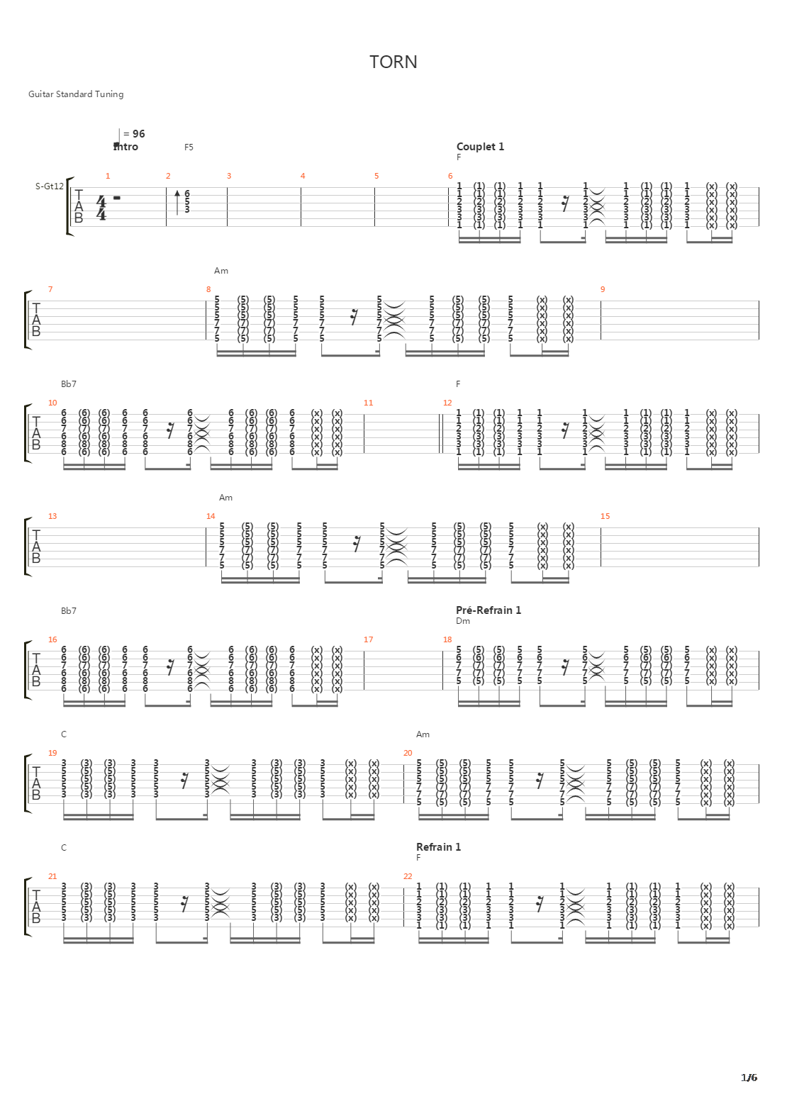 Torn吉他谱