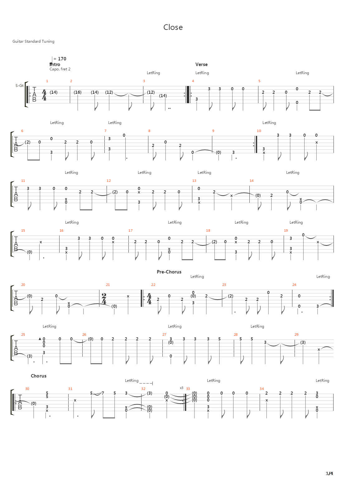 Close吉他谱
