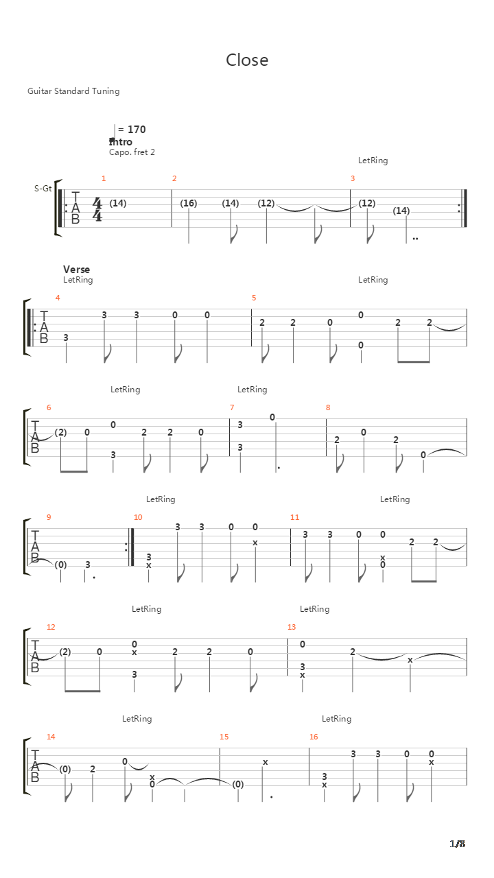 Close吉他谱