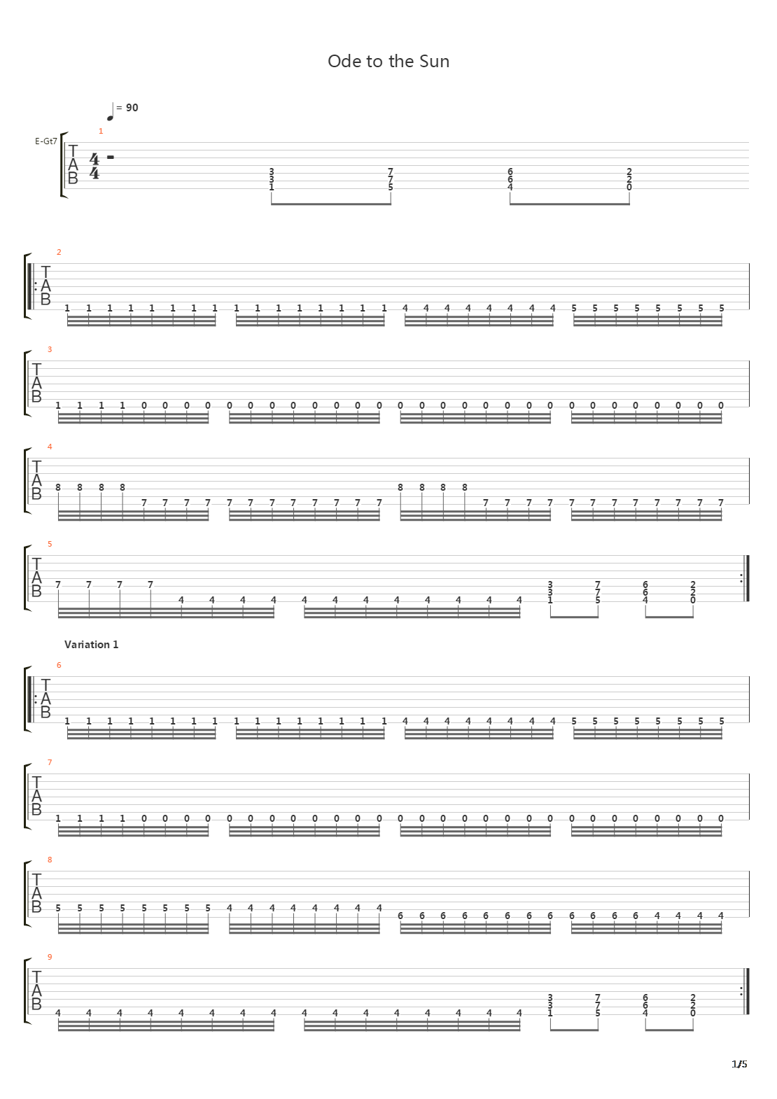 Ode To The Sun吉他谱