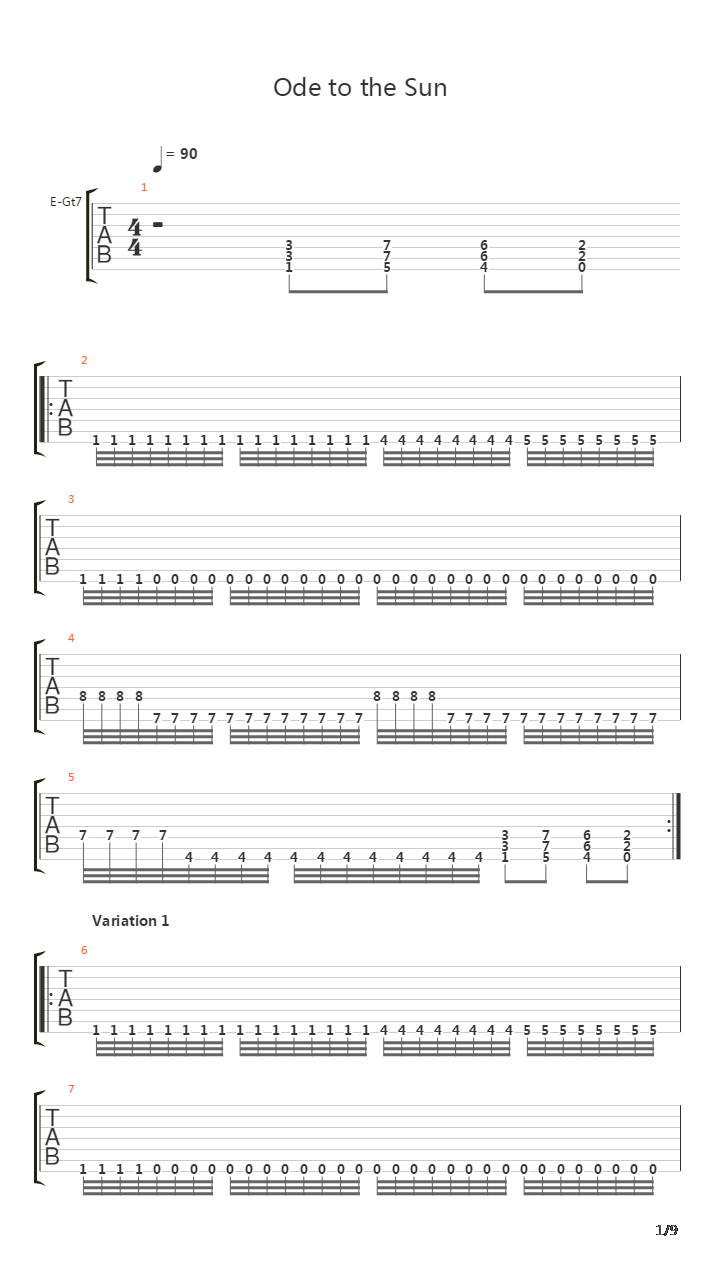 Ode To The Sun吉他谱