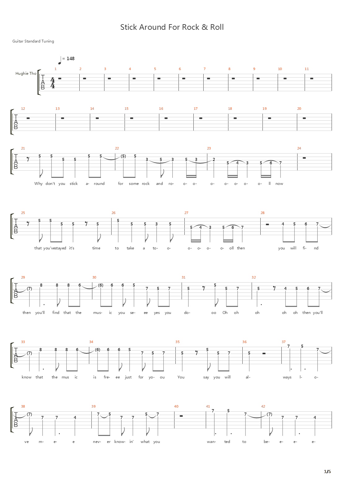 Stick Around For Rock Roll吉他谱
