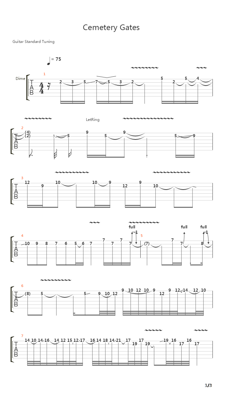 Cemetery Gates吉他谱