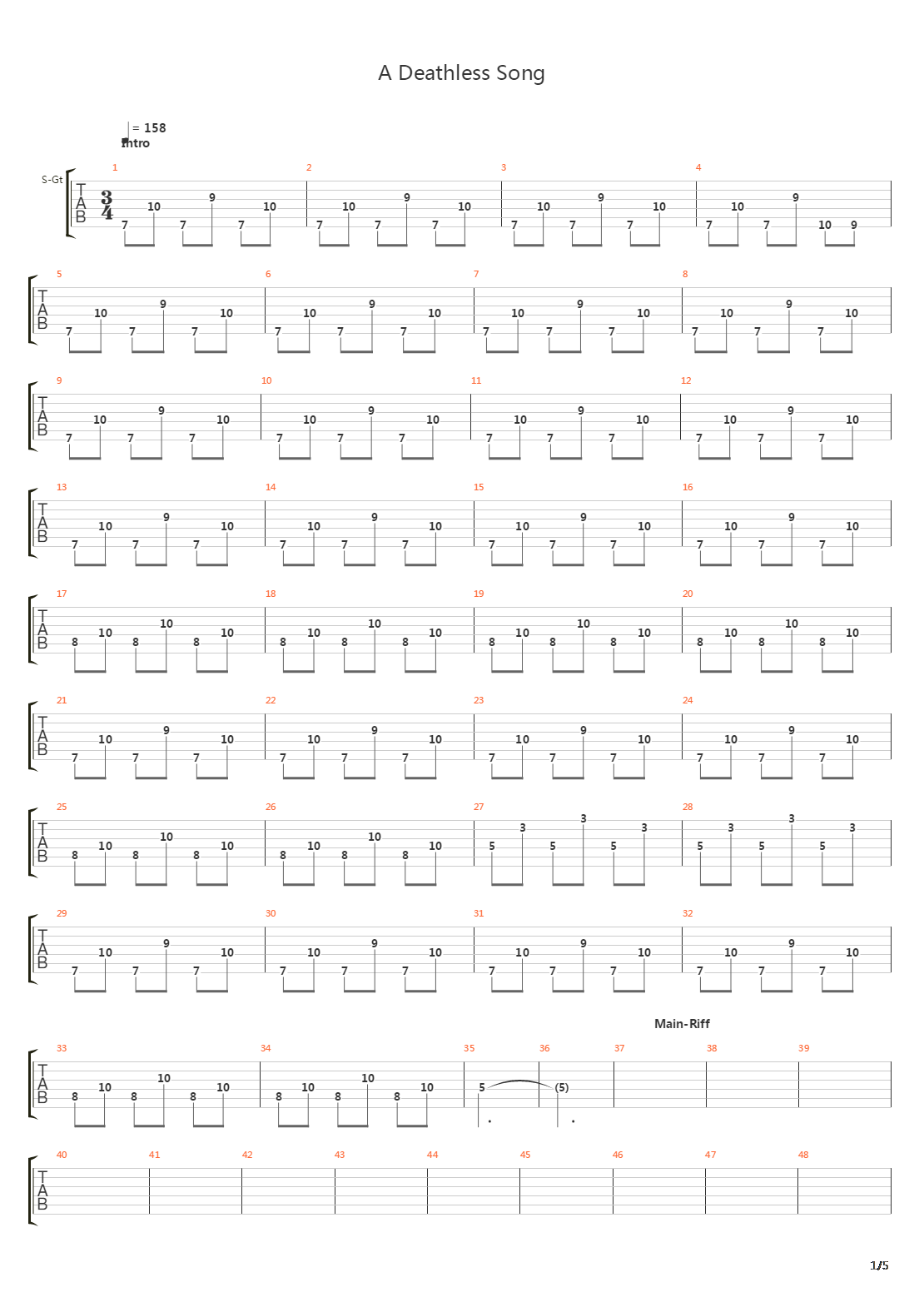 A Deathless Song吉他谱