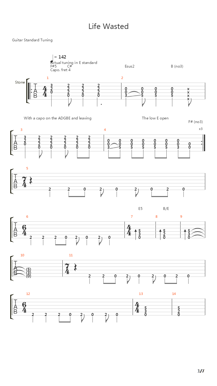Life Wasted吉他谱