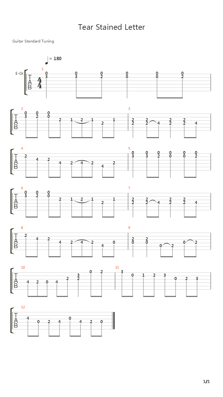 Tear Stained Letter吉他谱