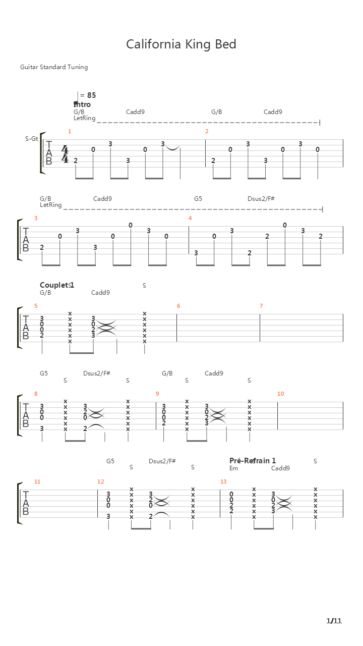 California King Bed吉他谱