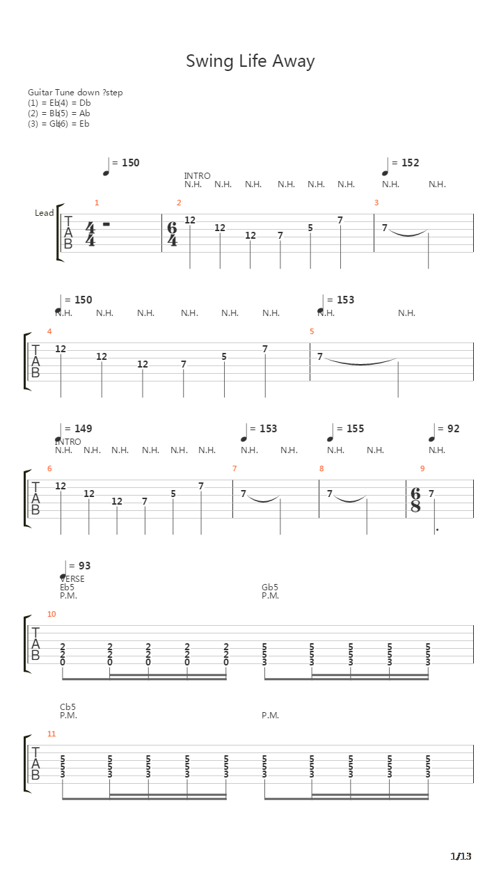 Swing Life Away吉他谱