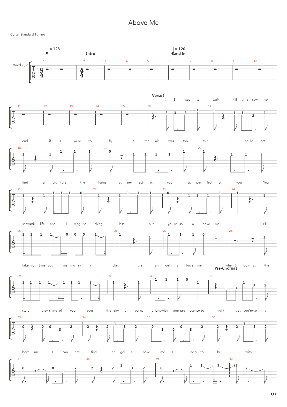 Above Me吉他谱