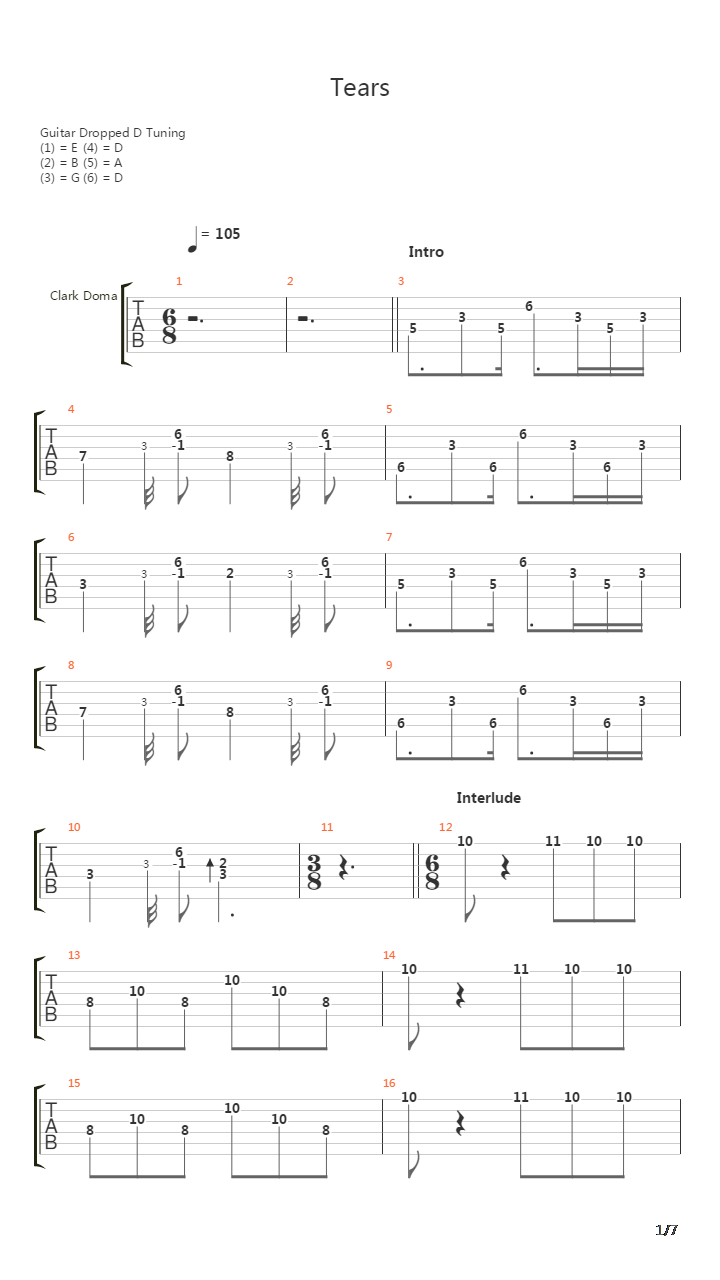 Tears吉他谱