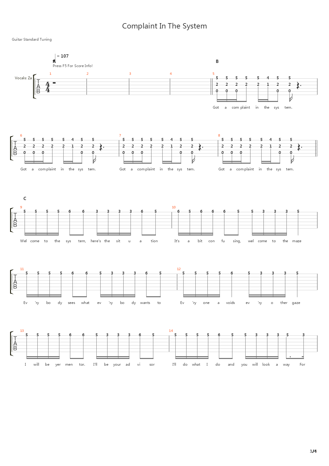 Complaint In The System吉他谱