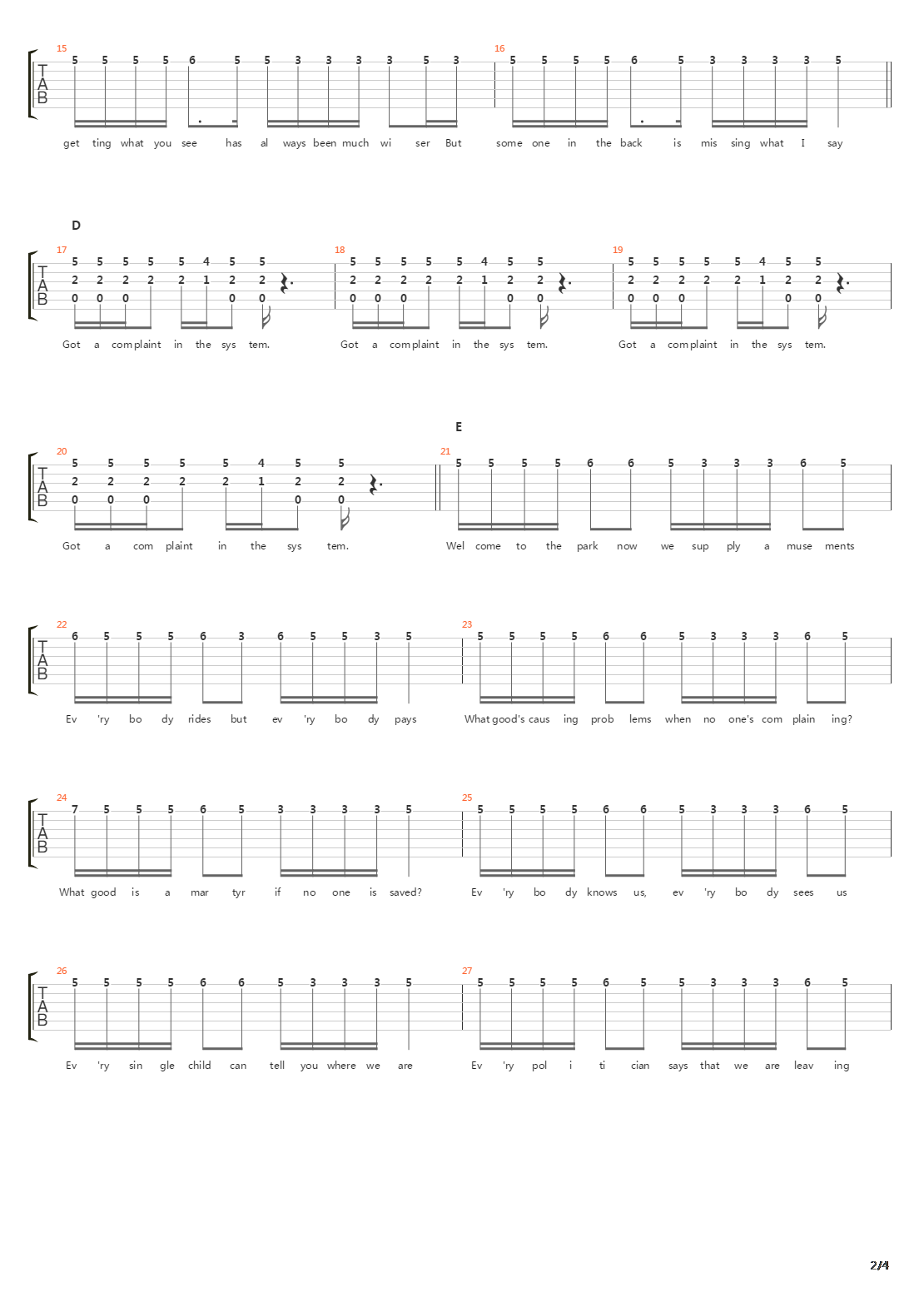 Complaint In The System吉他谱