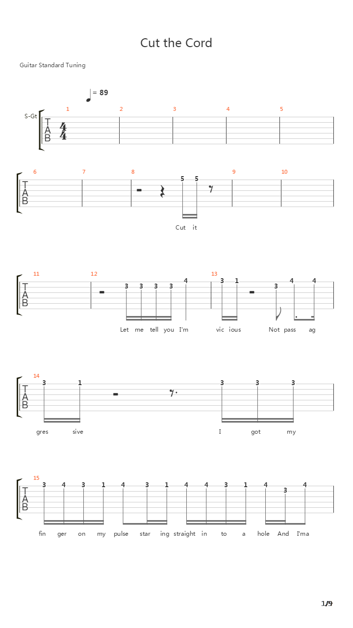 Cut The Cord吉他谱
