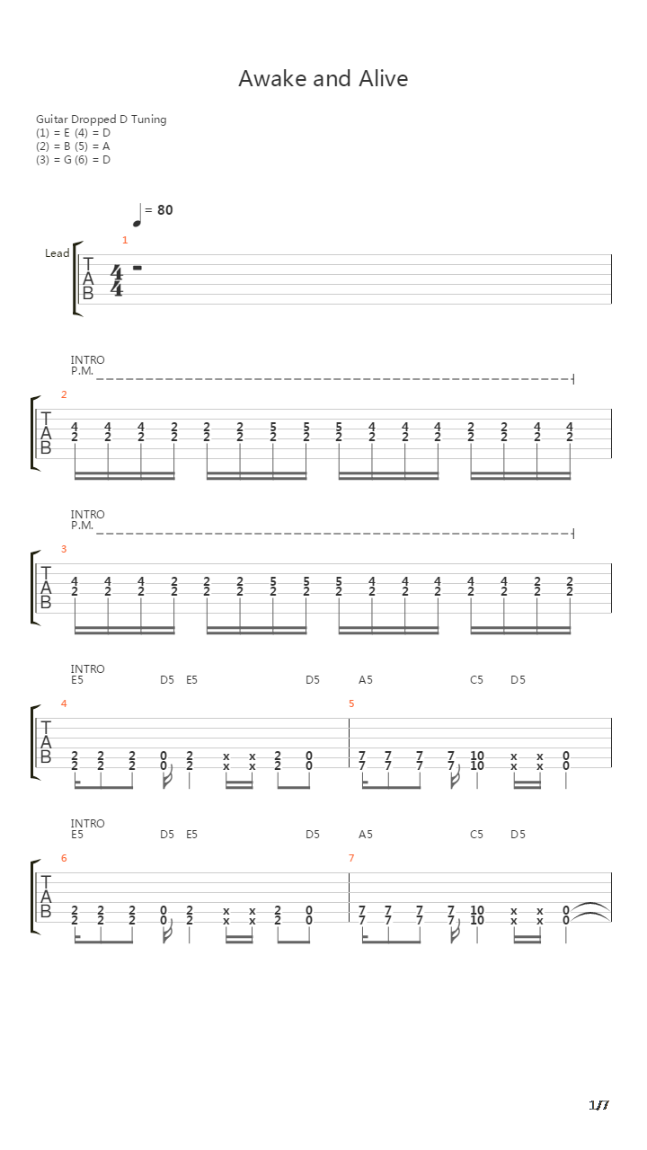Awake And Alive吉他谱