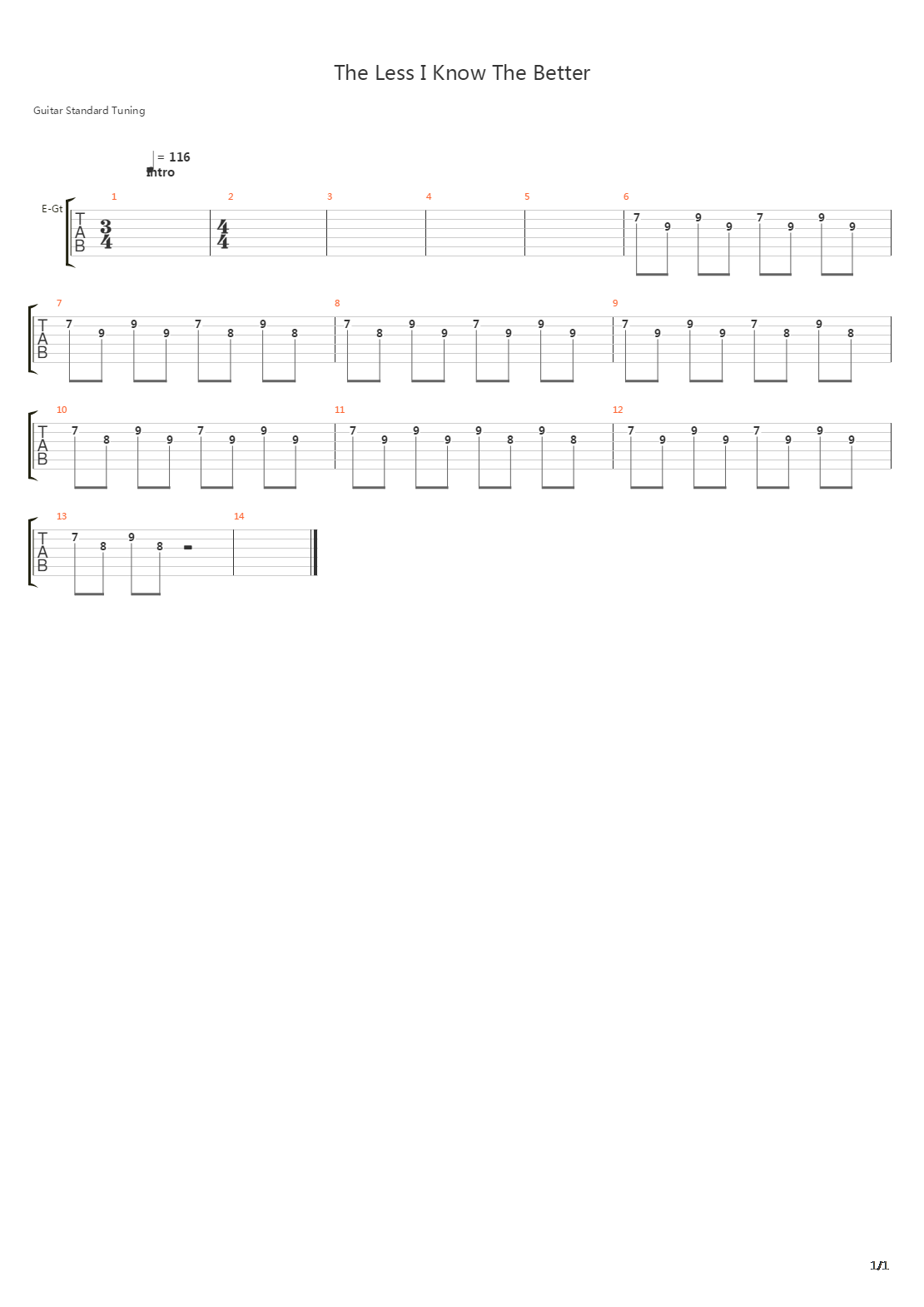 The Less I Know The Better吉他谱