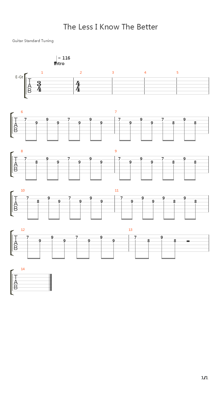 The Less I Know The Better吉他谱