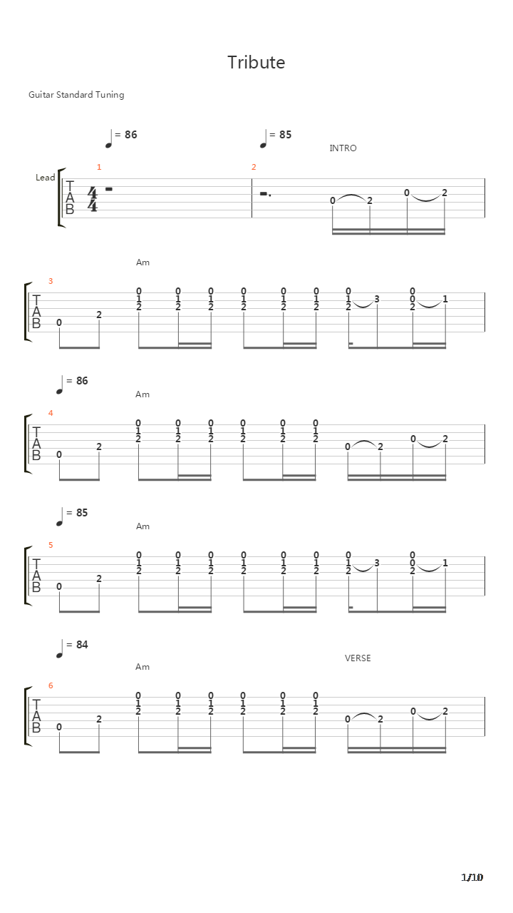 Tribute吉他谱