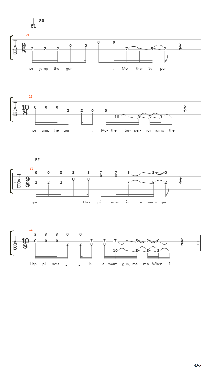 Happiness Is A Warm Gun吉他谱