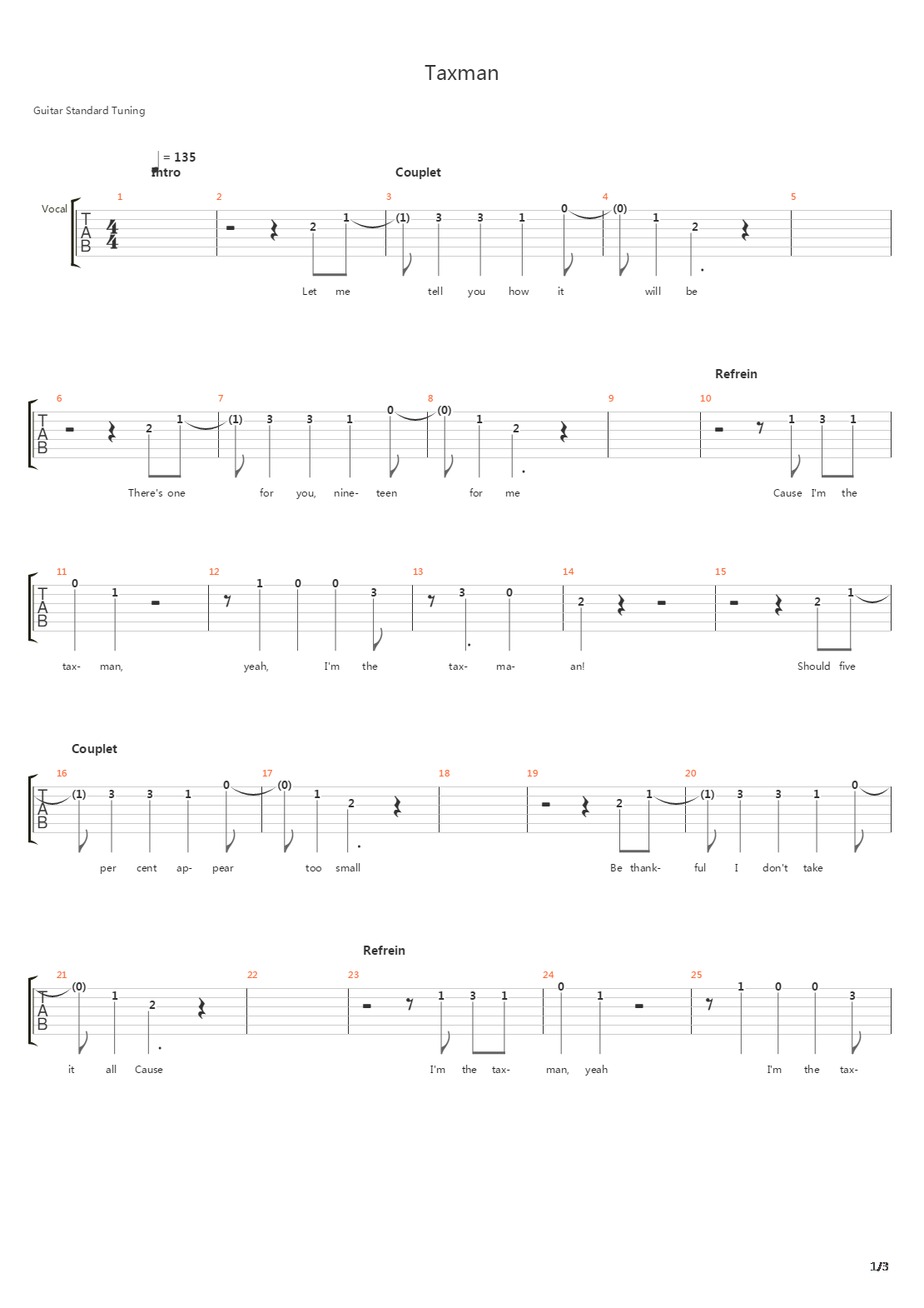 Taxman吉他谱