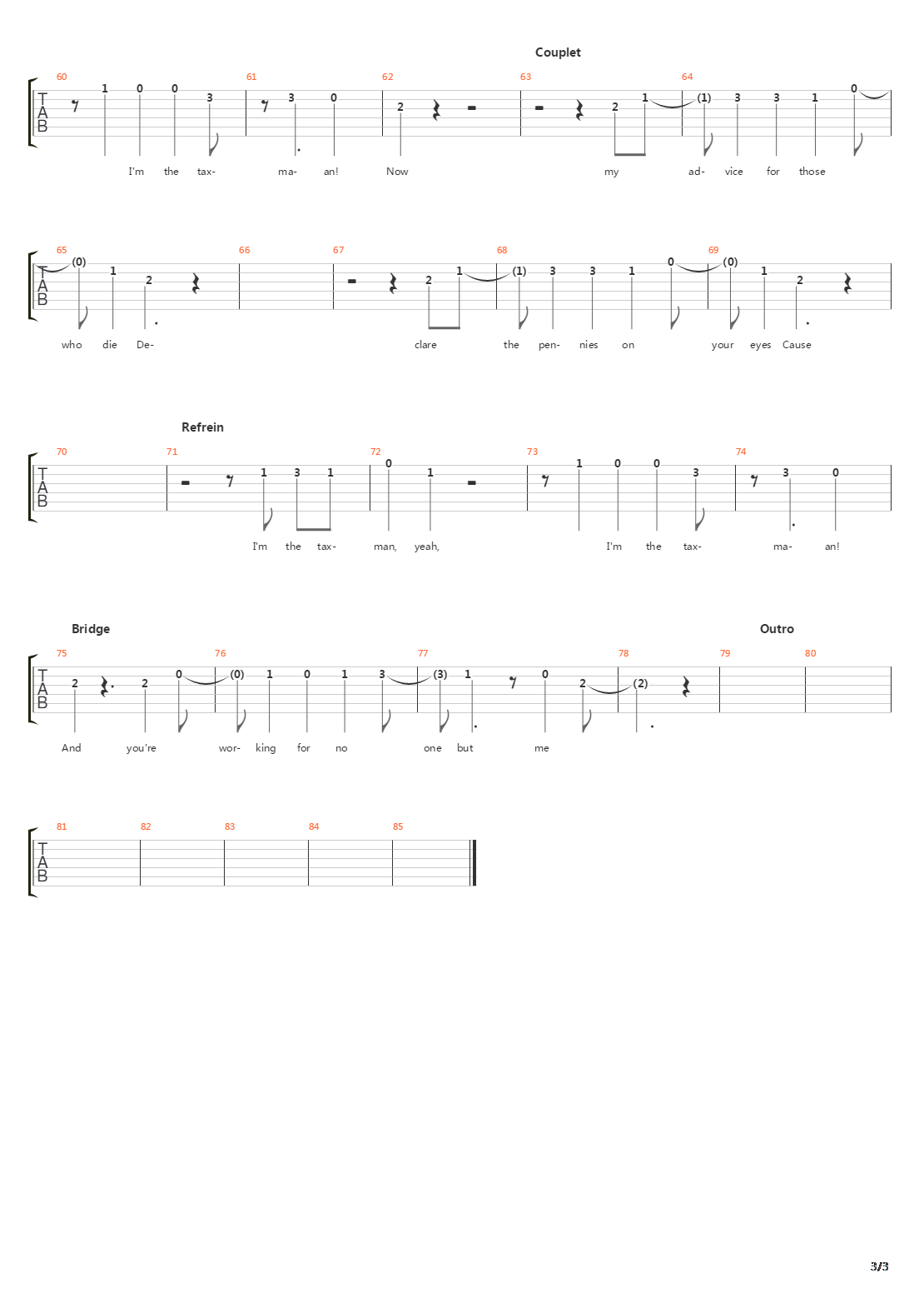 Taxman吉他谱