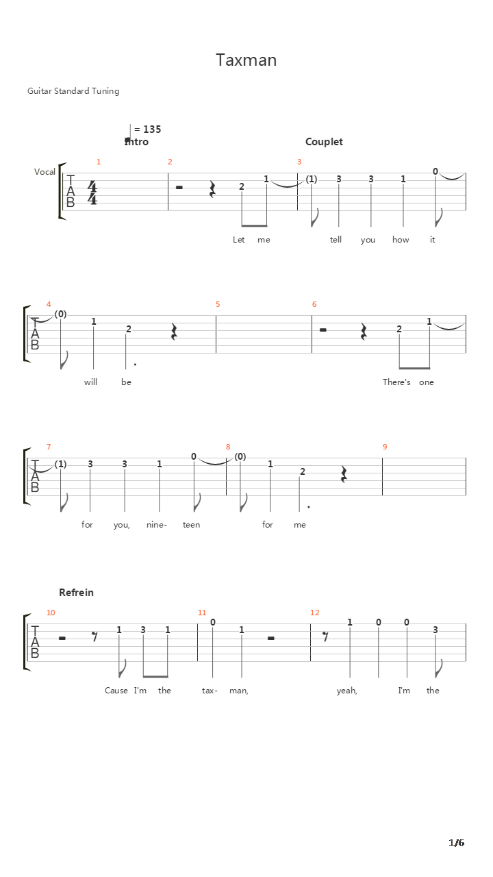 Taxman吉他谱