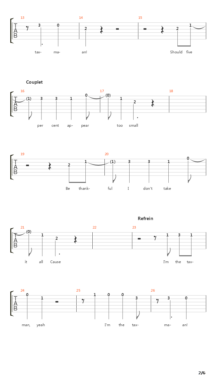 Taxman吉他谱