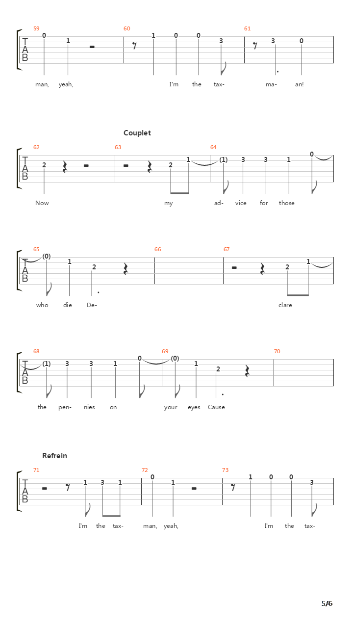 Taxman吉他谱