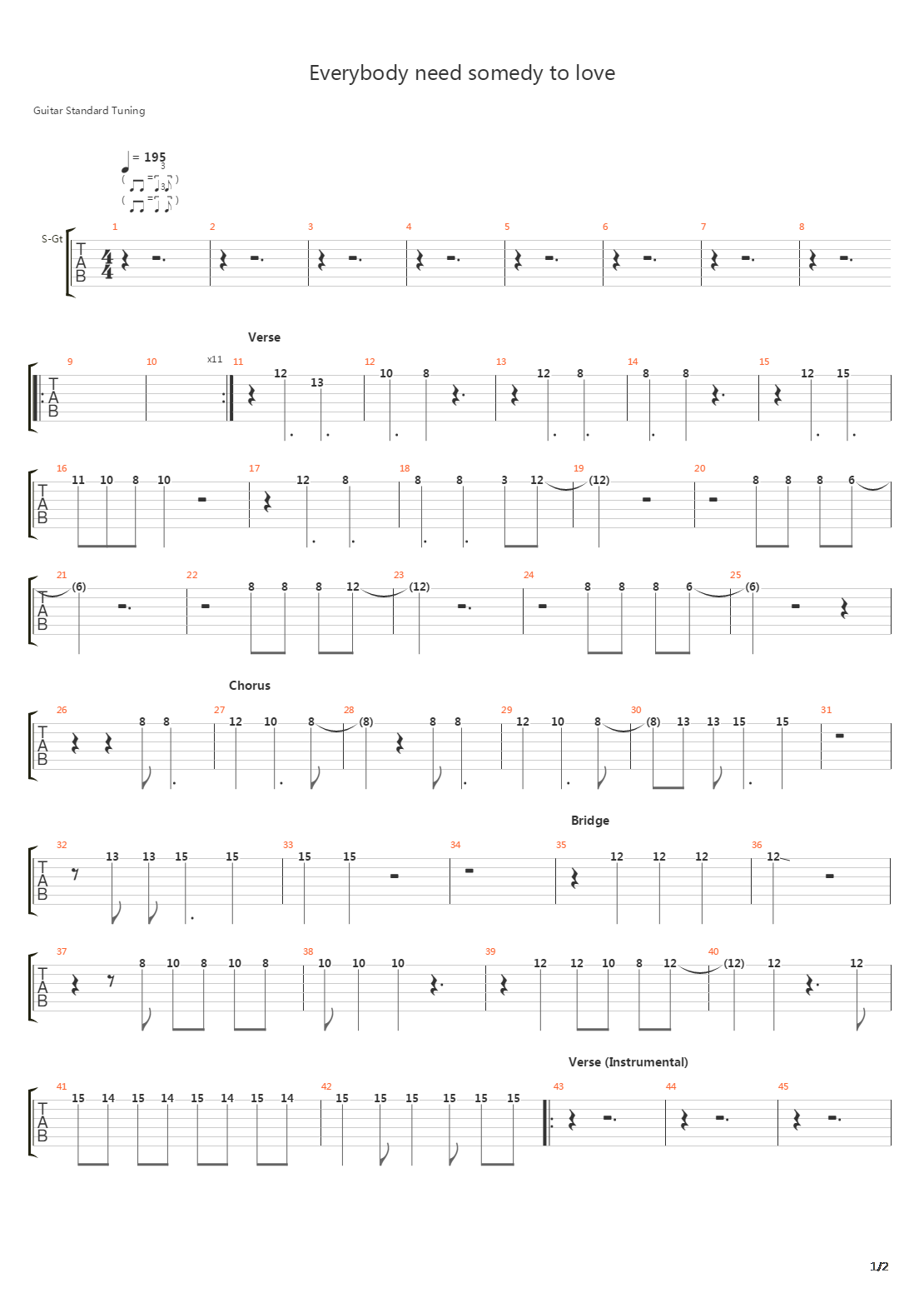 Everybody Needs Somebody To Love吉他谱