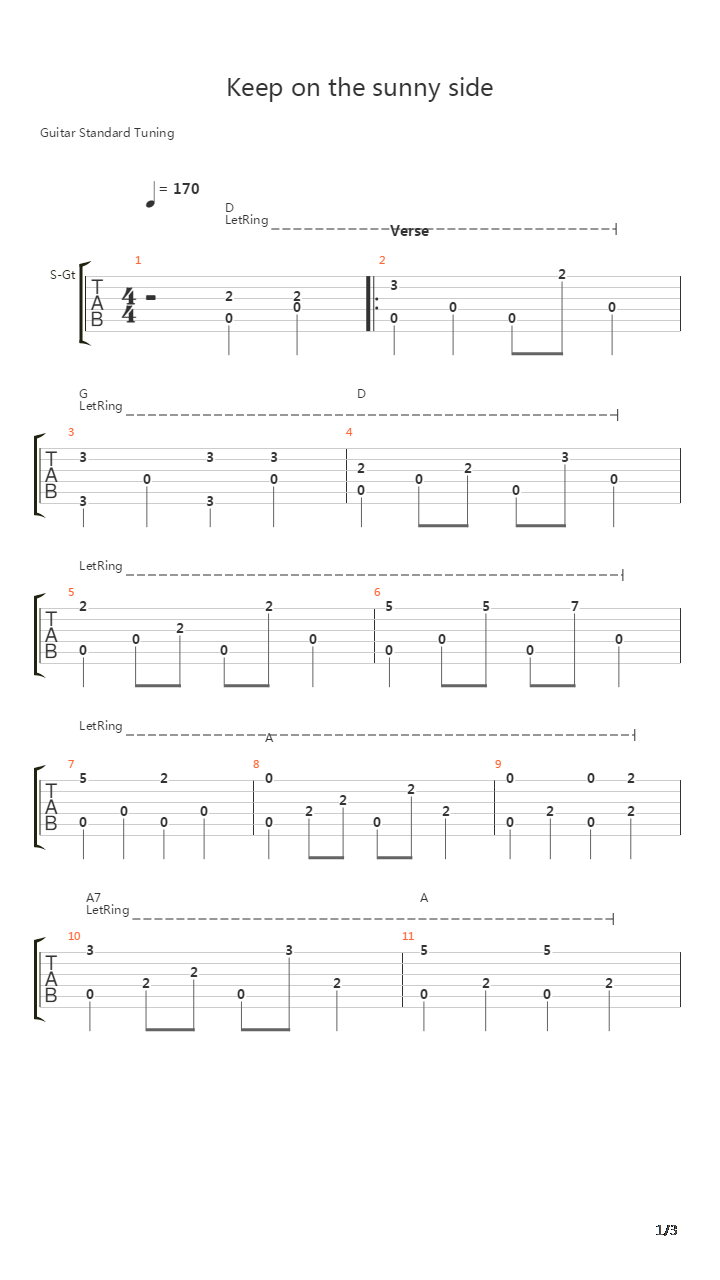 Keep On The Sunny Side吉他谱