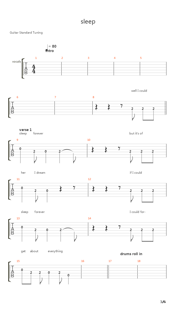 Sleep吉他谱