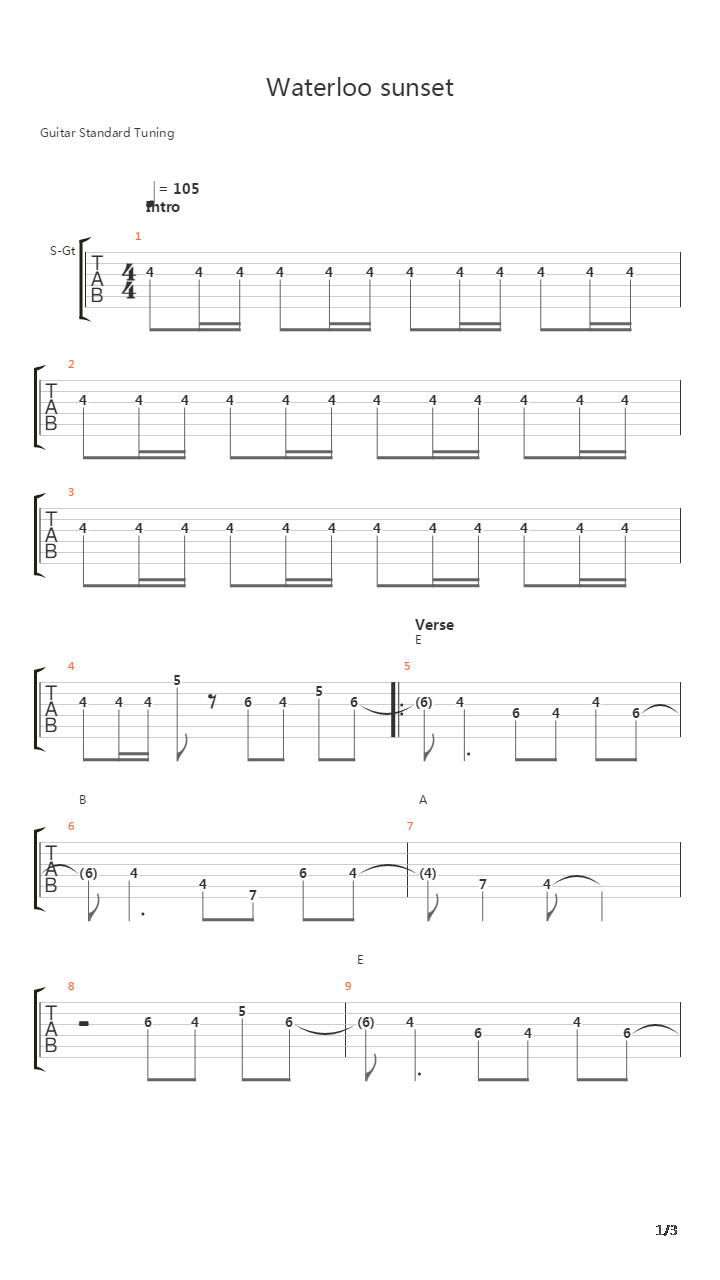 Waterloo Sunset吉他谱