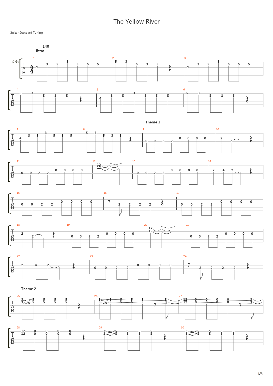 The Yellow River吉他谱