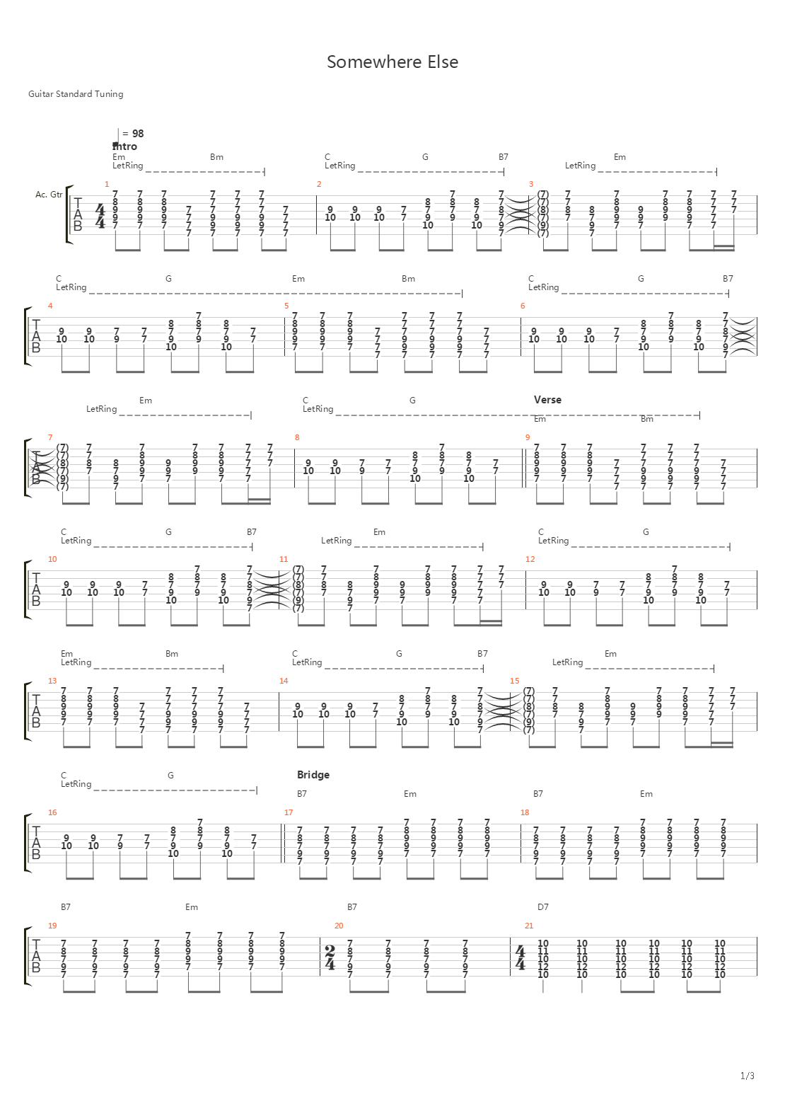 Somewhere Else吉他谱