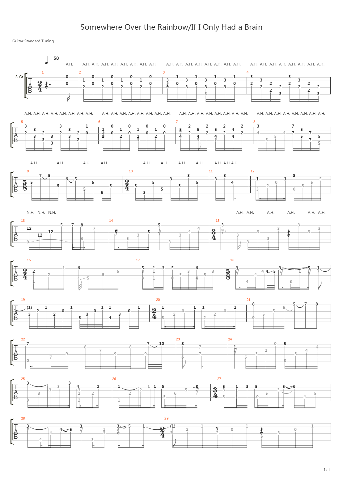 Somewhere Over The Rainbow - If I Only Had A Brain吉他谱