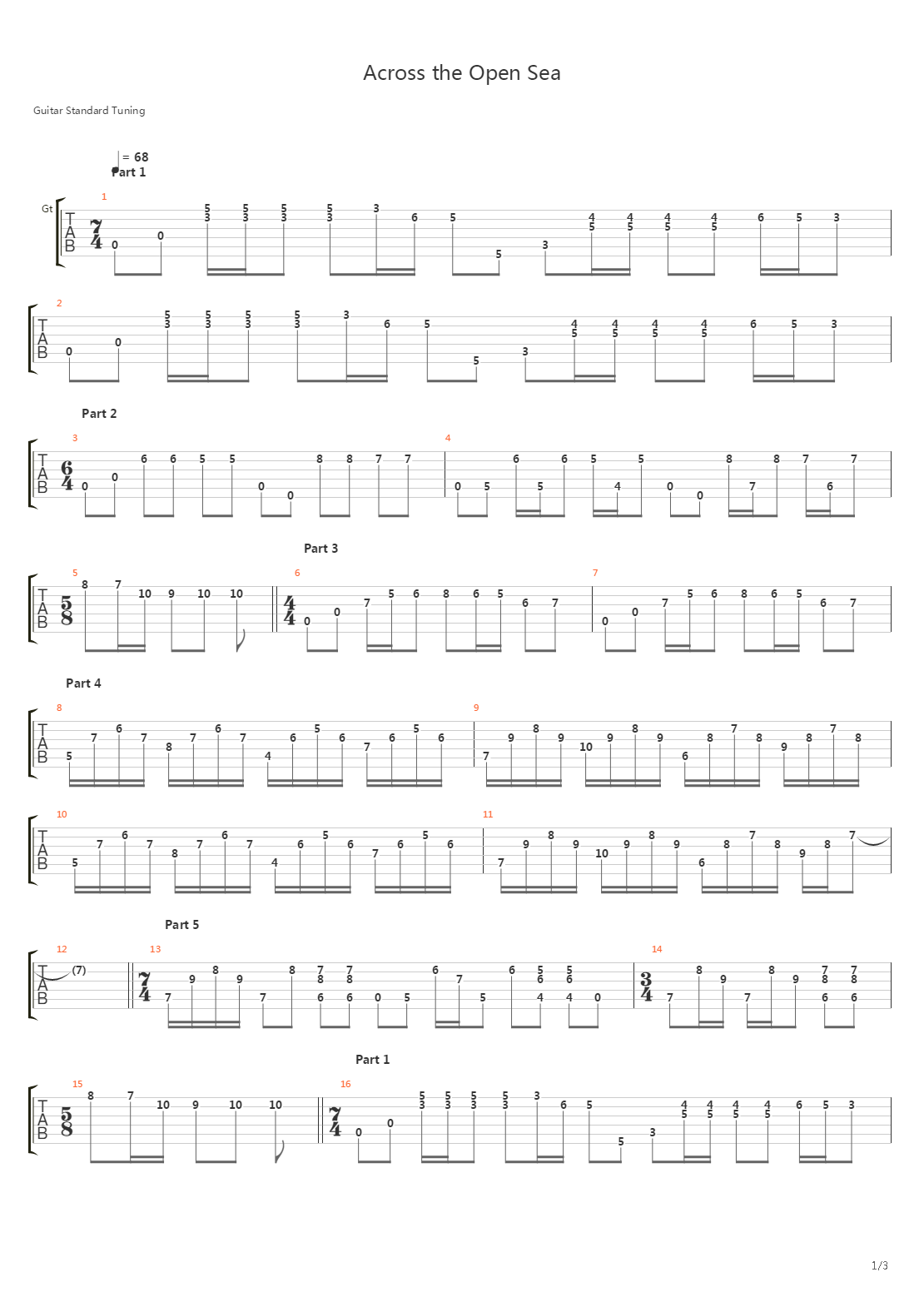 Across The Open Sea吉他谱