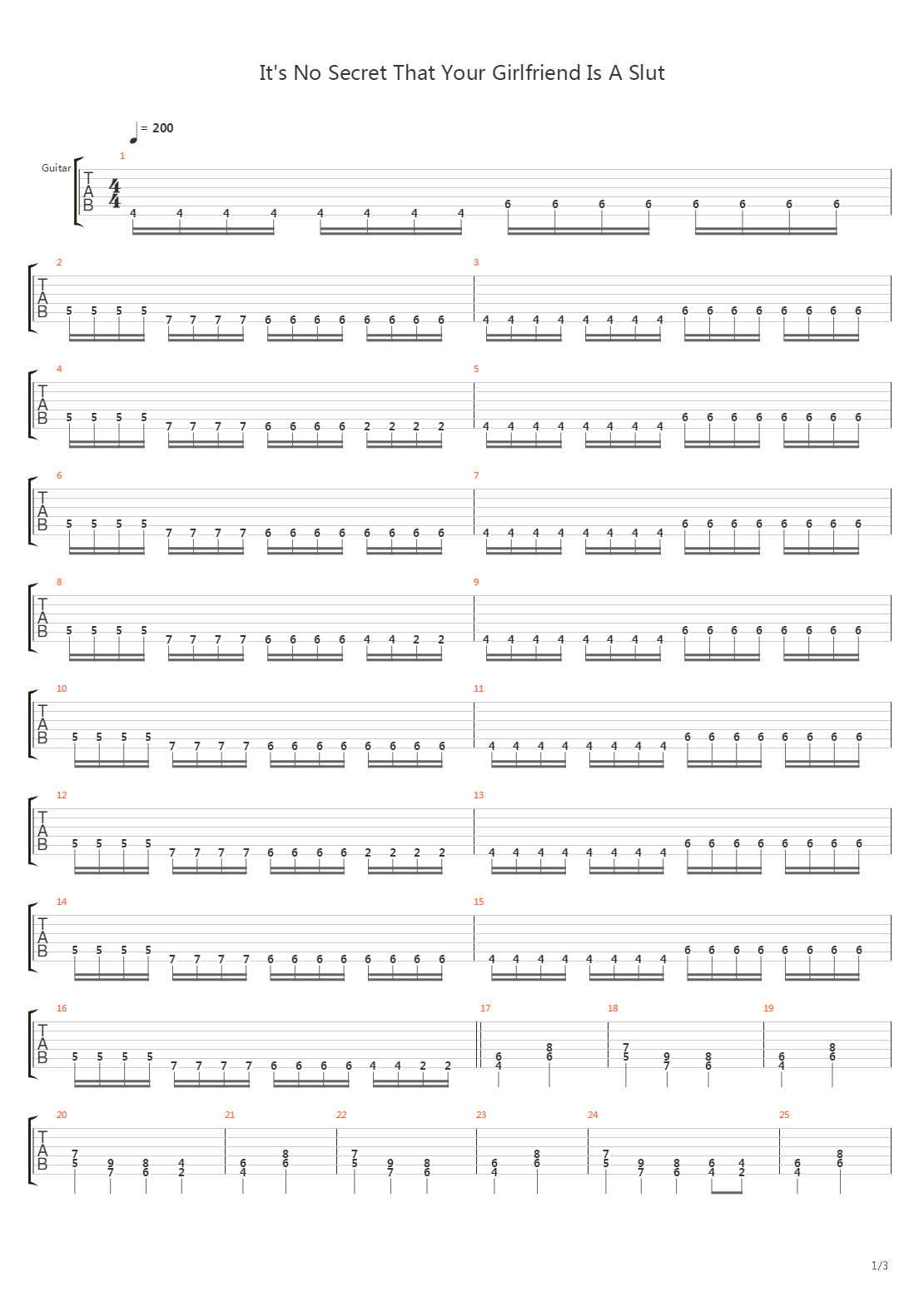 Its No Secret That Your Girlfriend Is A Slut吉他谱