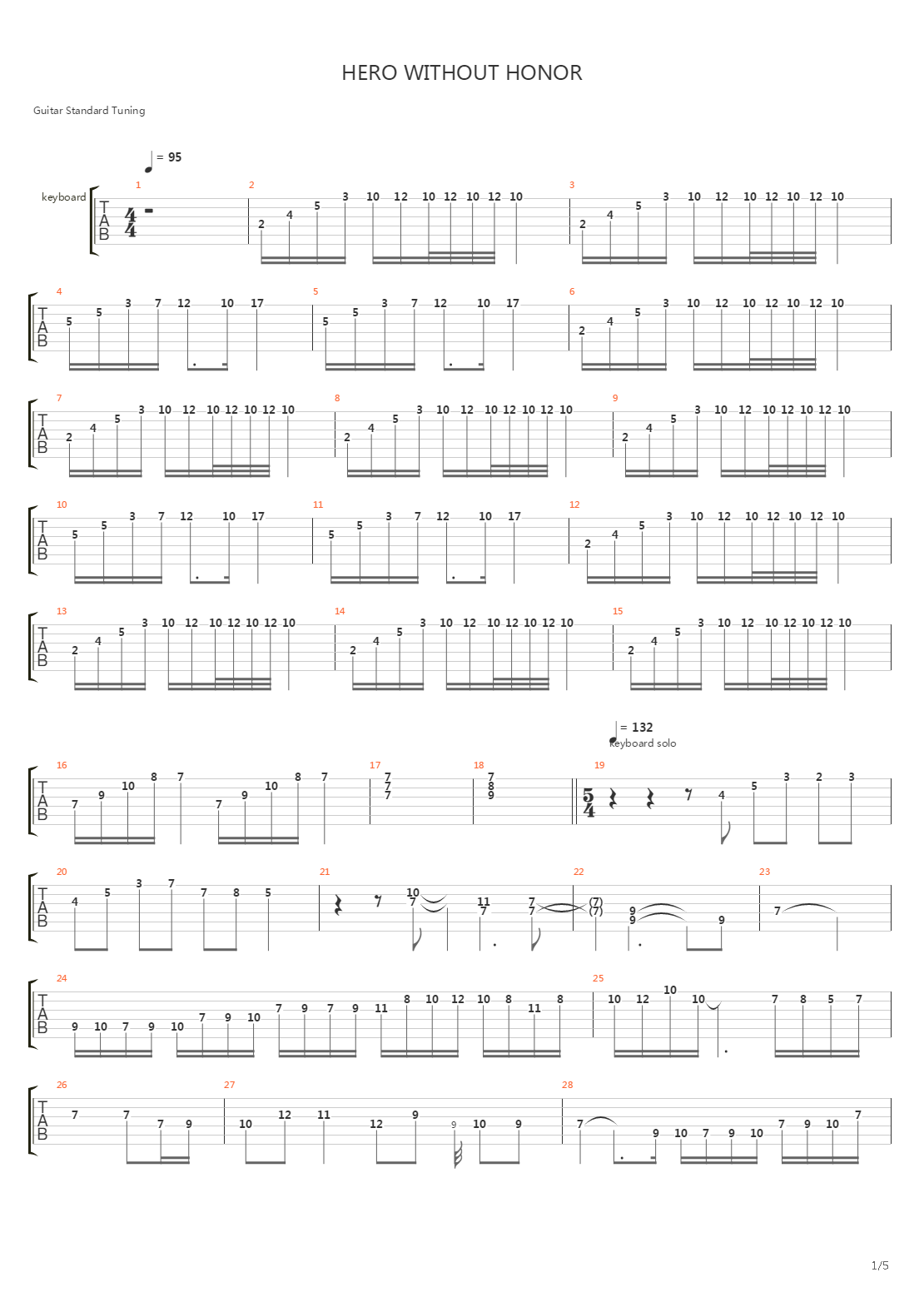 Hero Without Honor吉他谱