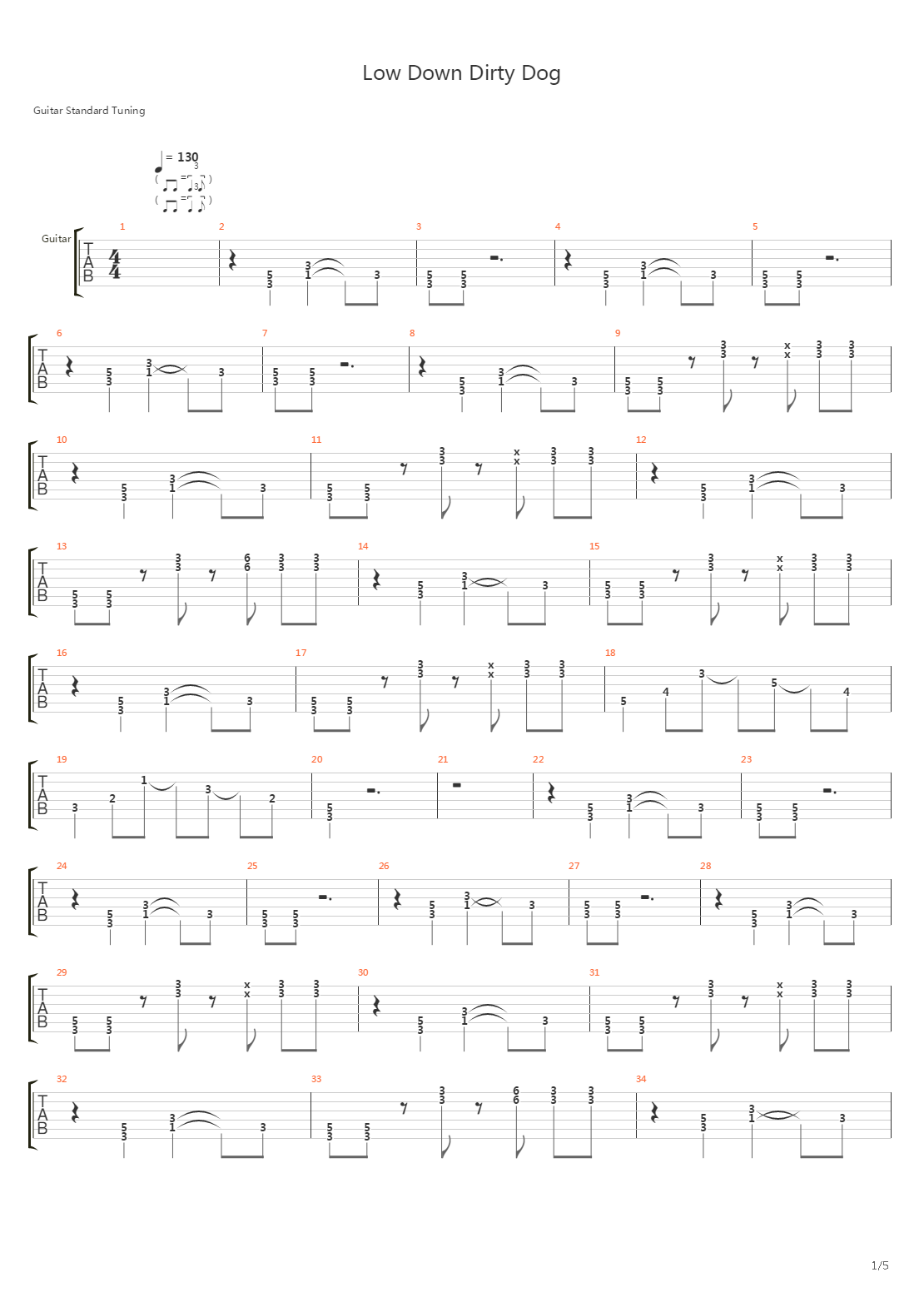 Low Down Dirty Dog吉他谱