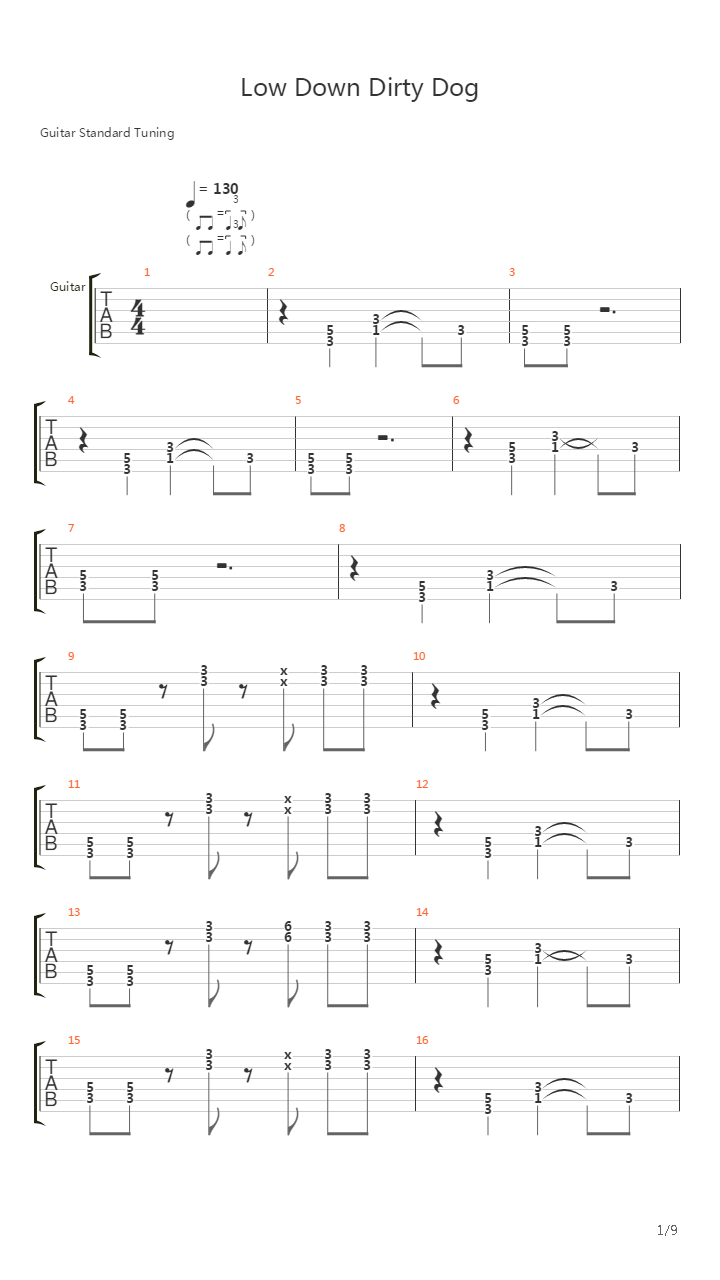 Low Down Dirty Dog吉他谱
