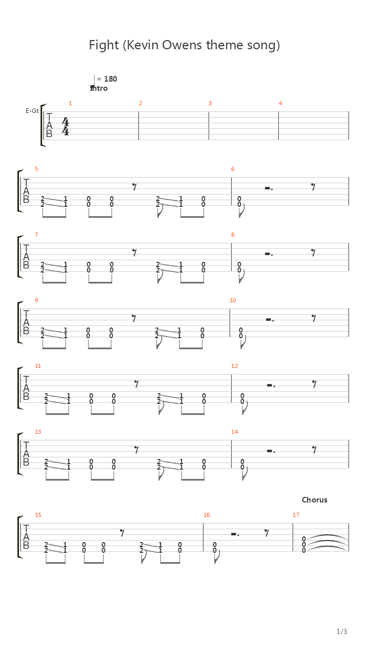 WWE(美国职业摔角) - Fight - Kevin Owens Theme吉他谱