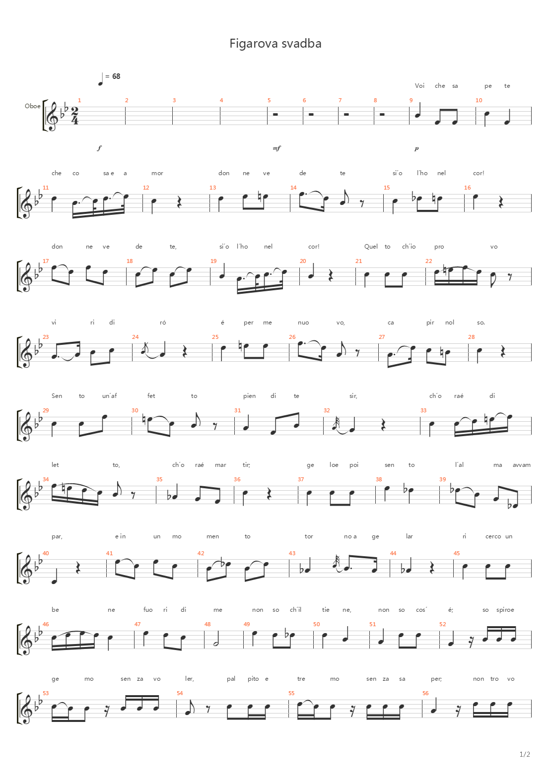 Figarova Svadba For Oboe And Strings Orchestra吉他谱