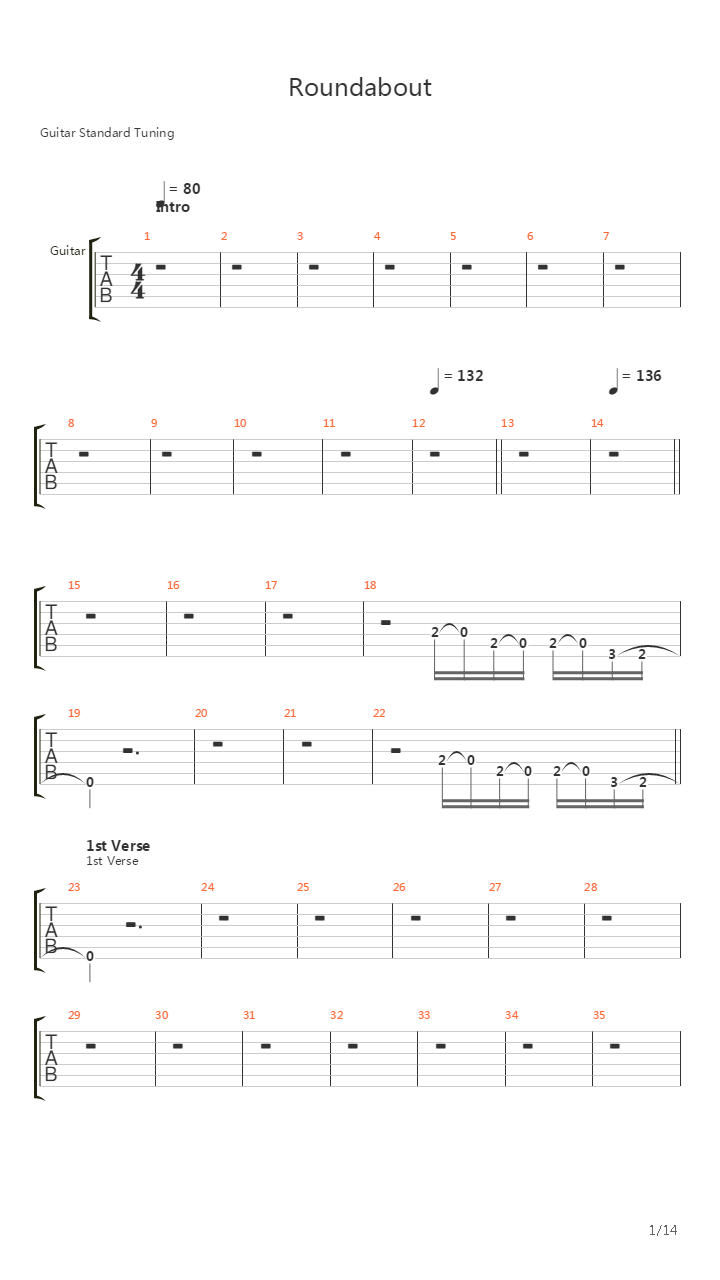 Roundabout吉他谱
