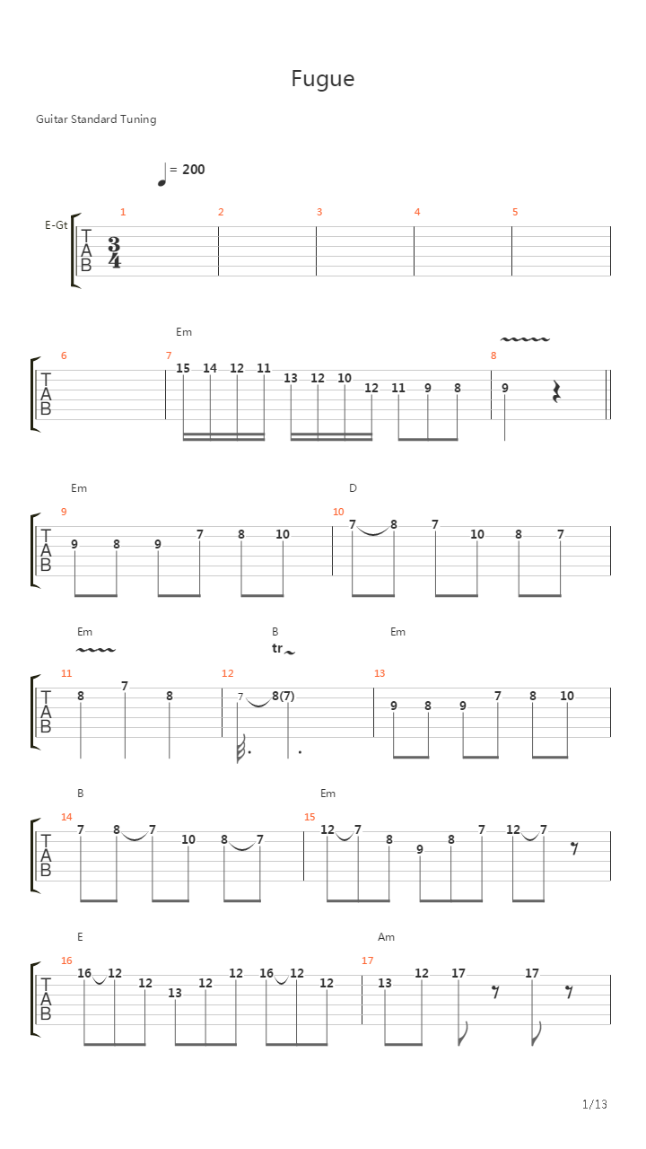 Fugue吉他谱