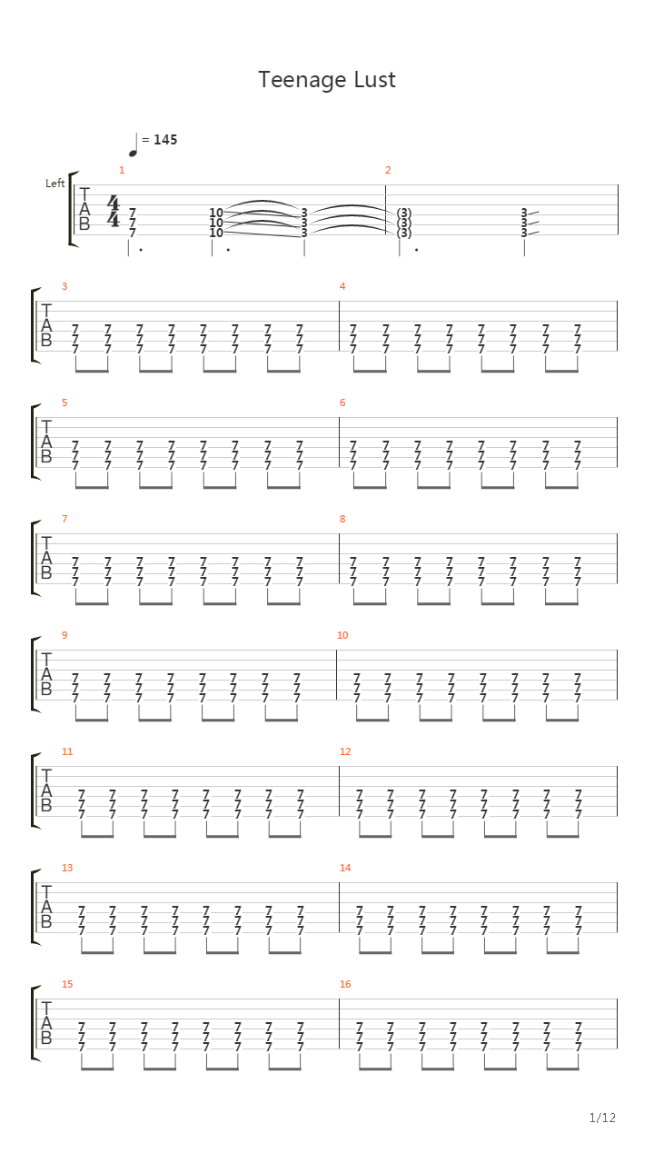 Teenage Lust吉他谱