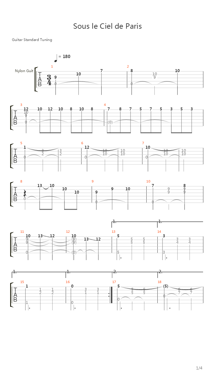 Sous Le Ciel De Paris吉他谱