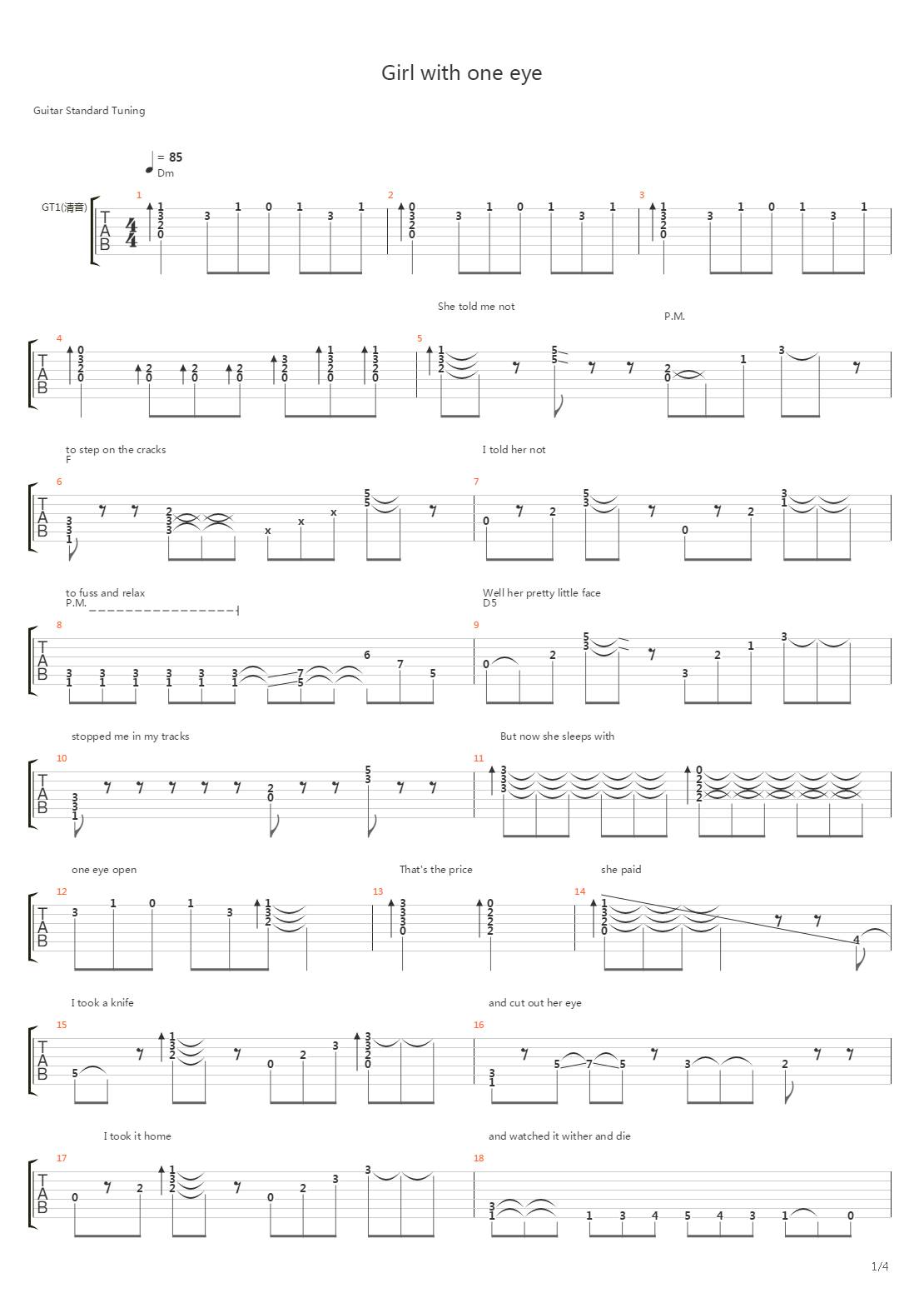Girl With One Eye吉他谱
