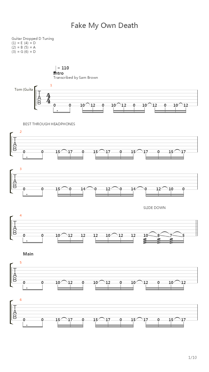 Fake My Own Death吉他谱