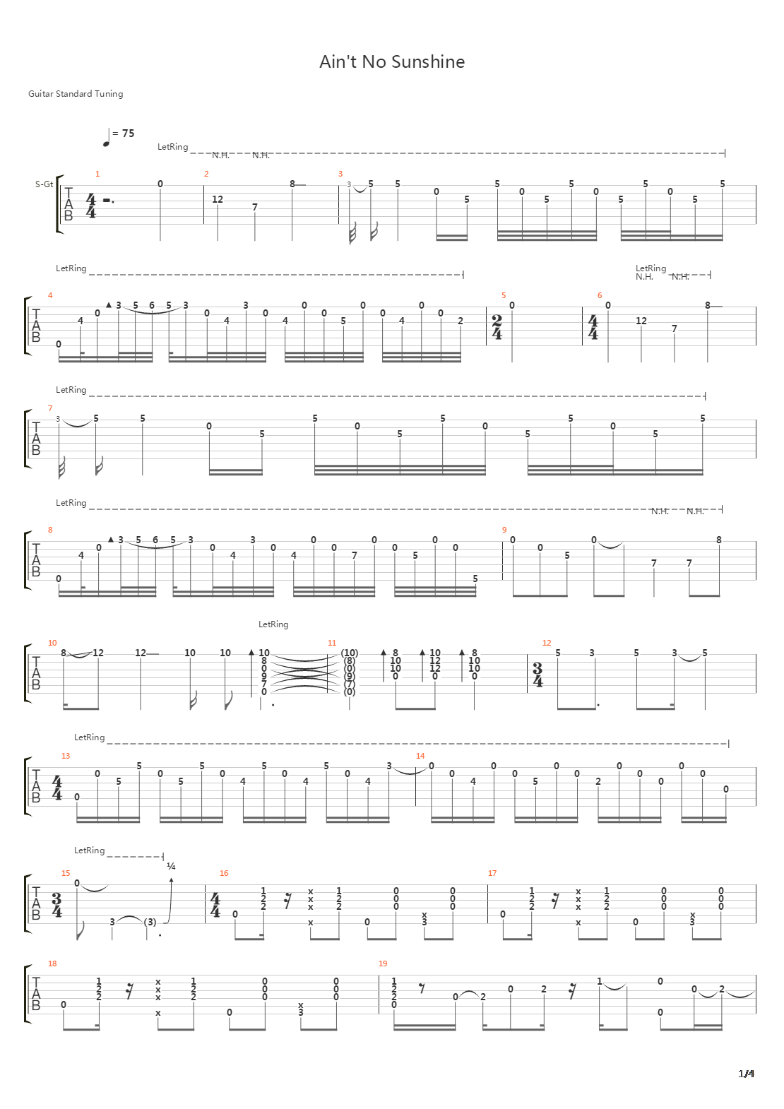Ain't No Sunshine吉他谱
