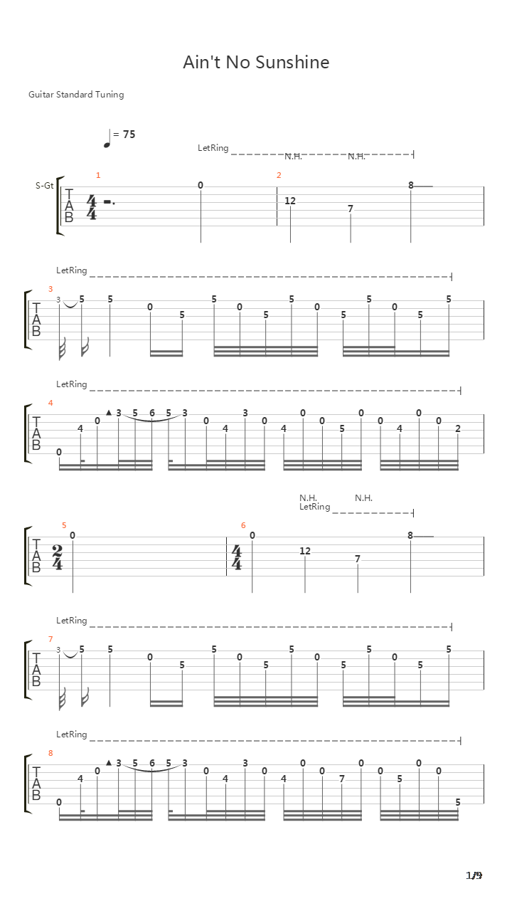 Ain't No Sunshine吉他谱